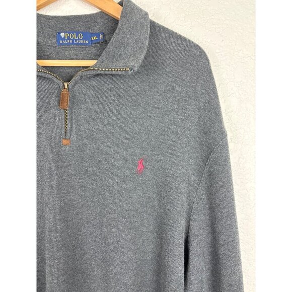Polo Ralph Lauren Quarter-Zip Pullover Sweater Gray Mens XXL 100% Cotton Preppy - Picture 2 of 7